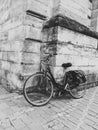 Monochrome picture of a vintage stylized bicycle in France.