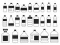 Monochrome pictures set of plastic bottles. Symbols of packaging