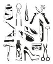 Monochrome pictures set of shoes repair tools Royalty Free Stock Photo