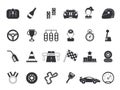 Monochrome pictures set of sport symbols for formula 1 and racing cars