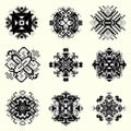 Monochrome pixel mandala collection of vintage objects