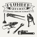 Monochrome plumber emblem elements Royalty Free Stock Photo