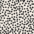 Monochrome polka dot vector seamless pattern. Irregular chaotic spots, circles Royalty Free Stock Photo