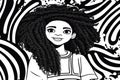 Monochrome portrait of beautiful curly teenage girl with afro hairstyle. Black and white portrait of a charming smiling girl with Royalty Free Stock Photo