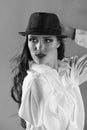 Monochrome portrait of stunning woman with hat Royalty Free Stock Photo