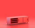 Monochrome red TV Stand furniture in red background,single color3d Icon,single color, 3d rendering