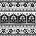 Indian truck art floral seamless folk art pattern, Pakistani Jingle trucks vector design,  black and white ornament with lotus flo Royalty Free Stock Photo