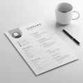 A monochrome resume on a light surface, featuring sections like summary, Royalty Free Stock Photo