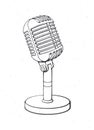 Monochrome retro microphone for voice, music, sound, speak, radio recording. Outline. Vector illustration