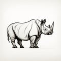 Monochrome Rhino Drawing: Dark White And Amber Illustration Royalty Free Stock Photo