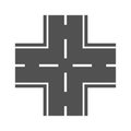 Monochrome road intersection icon vector flat illustration. Highway transportation infrastructure