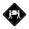 Monochrome road sign pictogram with men carrying package