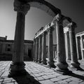 Monochrome Roman Columns with Dramatic Shadows Highlighting Classical Architecture Royalty Free Stock Photo