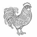 Monochrome Rooster Coloring Page For Linear Illustration