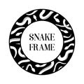 Monochrome round snake frame. Mystic snake and moon in circle frame. Decorative design element