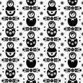 Russian doll seamless pattern - Matryoshka, folk art design in black and white Royalty Free Stock Photo