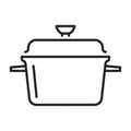 Monochrome saucepan icon line vector illustration. Simple contour cooking pot with lid and handles Royalty Free Stock Photo