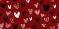 Monochrome scribble hearts seamless pattern in deep burgundy and white for romantic fabrics, wrapping paper, and packaging Royalty Free Stock Photo