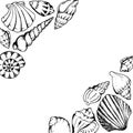 Monochrome sea shells line art hand drawn frame vector isolated Royalty Free Stock Photo