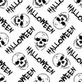 Monochrome seamless halloween pattern.Vector simple black and white background with graphic skulls.Textile texture