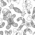 Monochrome Seamless Merry Christmas Pattern, New Year Illustration