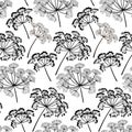 Monochrome seamless pattern of abstract flowers. Hand-drawn floral background.