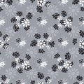 Monochrome seamless pattern with abstract retro wild flower blooms on gray background Royalty Free Stock Photo