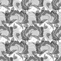 Monochrome seamless pattern with abstract retro wildflowers