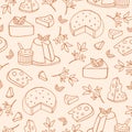 Monochrome seamless pattern with cheese of different kinds - ricotta, roquefort, brie, maasdam. Backdrop with delicious