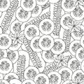 Monochrome. Seamless pattern. Cucumbers in section.