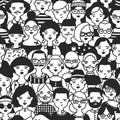 Monochrome seamless pattern with faces or heads of people. Backdrop with stylish men and women drawn with contour lines Royalty Free Stock Photo