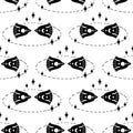 Monochrome seamless pattern with flying moon birds in the space. Mystic print for tee, paper, textile and fabric. Doodle vector