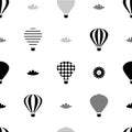 Monochrome seamless pattern with hot air balloons, clouds and sun. Perfect print for tee, textile, paper and fabric. Retro style Royalty Free Stock Photo