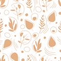 Monochrome seamless pattern with leaves in trendy minimalistic style, gentle orange color with decorative elements