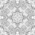 Monochrome Seamless Pattern with Mosaic Floral Motif