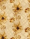 Monochrome Seamless pattern with vertical poppy flowers in beige shades painted