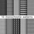 10 monochrome seamless patterns for universal background. Black Royalty Free Stock Photo