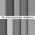 10 monochrome seamless patterns for universal background. Black Royalty Free Stock Photo