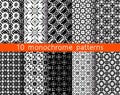 5 monochrome seamless patterns for universal background. Royalty Free Stock Photo