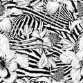 Monochrome seamless vintage flower pattern