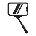 Monochrome selfie stick with smartphone icon vector mobile phone display for self photo shooting