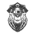 Monochrome serious bear in police cap