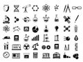 Monochrome set of different chemical symbols and others science icons in flat style