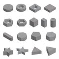 Monochrome set of geometric shapes, platonic solids, illustration Royalty Free Stock Photo