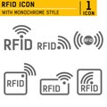 Monochrome set of icons RFID. set of icons featuring radio and radio waves. RFID logo with object of communication