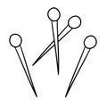 Monochrome Set of metal pins for a seamstress, vector cartoon