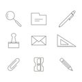 monochrome set with office stationery icons