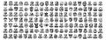 Monochrome set of stickers and icons. A large collection of icons, badges, stickers in black and white. Animals