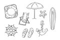 Monochrome set of summer beach items Royalty Free Stock Photo