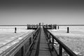 Monochrome shot of the bridge over the frozen ocean in Germany